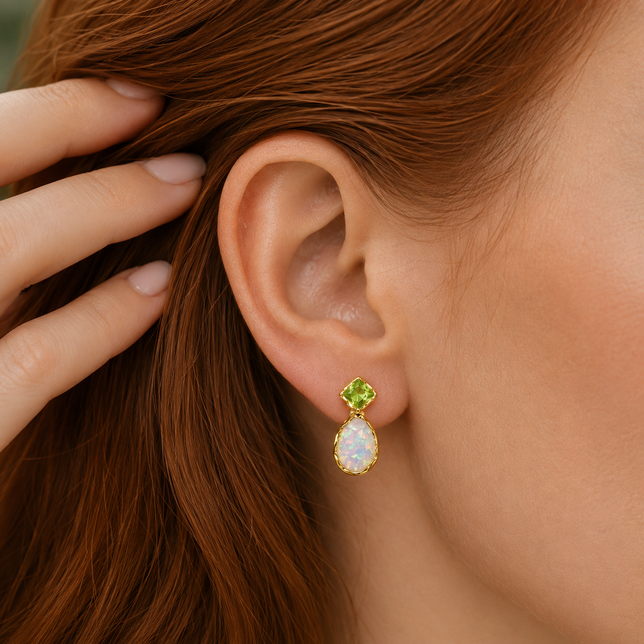 Peridot and Opal stud earrings