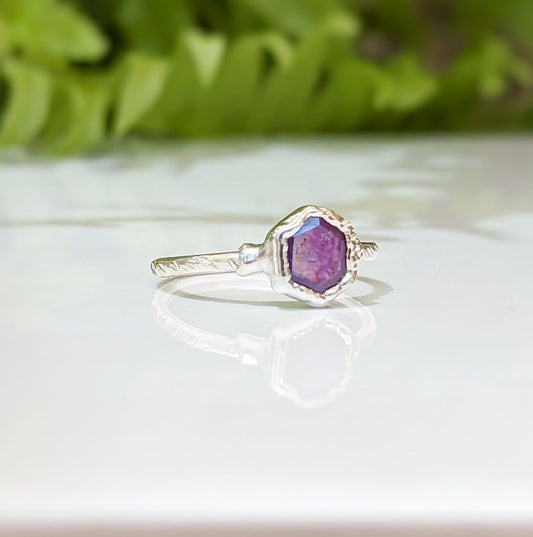 Stunning natural Pink Star Sapphire ring in Sterling Silver, handcrafted and unique, ideal for engagement or special gifts.