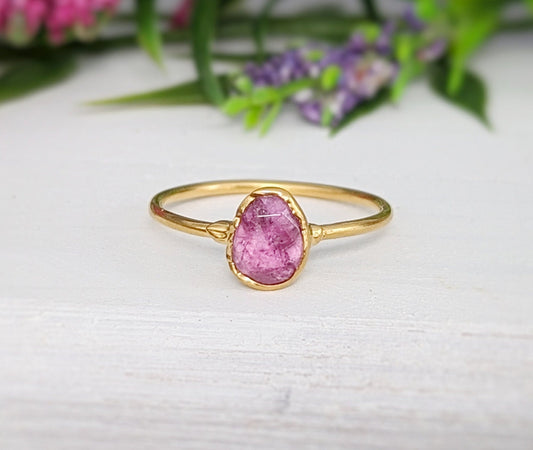 Handcrafted pink Tourmaline ring on 14k gold filled band, perfect for special occasions or as a unique promise ring.