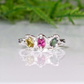 Natural multi Tourmaline silver ring with three colorful gemstones set in organic design.