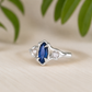 Sapphire and Diamond Engagement Ring – Marquise Cut Sapphire, Sterling Silver Rustic Band