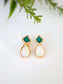 Gold stud earrings with green Emeralds and opal gemstones
