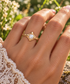 Woman wearing a handcrafted freshwater Keshi pearl ring