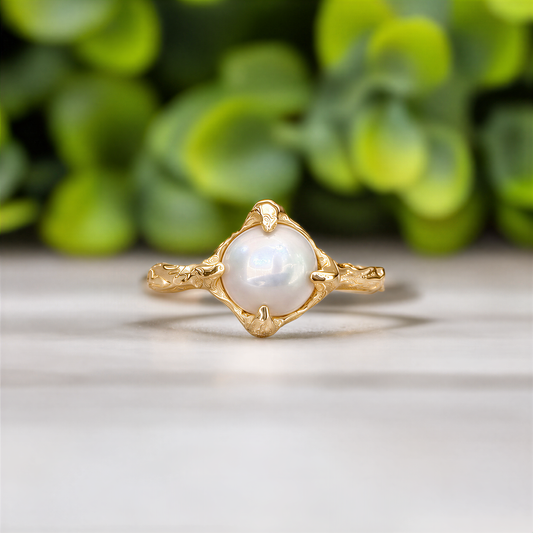 Freshwater Keshi pearl ring with organic Molten Gold band