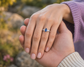 Sapphire and Diamond Engagement Ring – Marquise Cut Sapphire, Sterling Silver Rustic Band