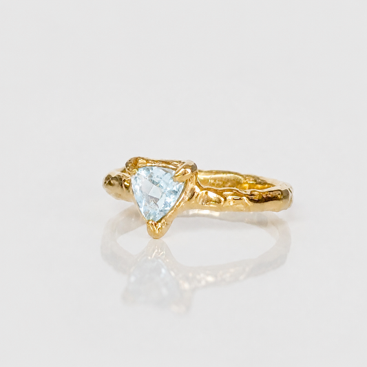 Solid Gold textured Aquamarine ring-2