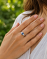 Sapphire and Diamond Engagement Ring – Marquise Cut Sapphire, Sterling Silver Rustic Band
