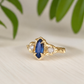 Sapphire and Diamond Engagement Ring – Marquise Cut Sapphire, 14k Gold Rustic Band