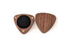 Triangular wooden engagement ring box with velvet interior, perfect for jewelry presentation, size 2" x 2" x 1-1/4".