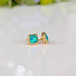 A pair of square shape flashy blue & green Opal stud earrings in Gold organic setting