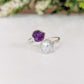Toi et Moi raw gemstone ring featuring a purple raw stone and a pearl, ideal for family birthstones or special occasions.