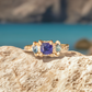 Elegant Blue Sapphire and Tourmaline engagement ring in Solid 14k Gold, showcasing natural stones with a rustic design.