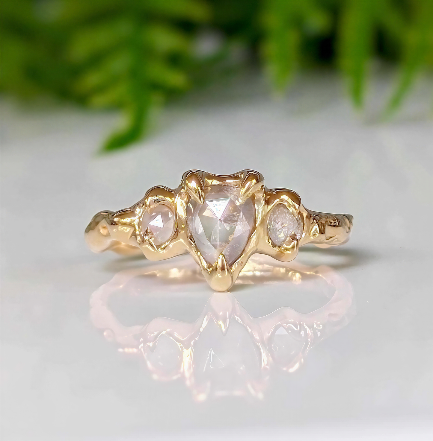 Handcrafted Salt and Pepper Diamond Engagement Ring in solid gold
