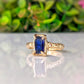 Blue Sapphire engagement ring in solid 14k gold with organic textured band, showcasing a stunning lab-created sapphire.