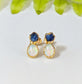 Handcrafted raw Sapphire and Opal stud earrings in gold, perfect for bridal or everyday wear.