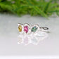 Natural Multi Tourmaline Silver ring featuring three colorful gemstones set in organic design.