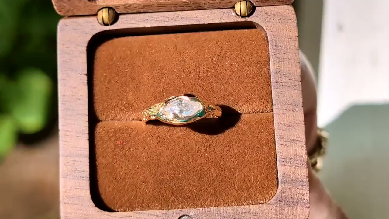 Textured Gold Moissanite ring in a Wooden Gift Box