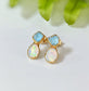 Dainty raw Aquamarine and Opal stud earrings with gold setting, perfect for bridal or everyday wear.