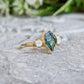 Raw green Sapphire & diamond engagement ring