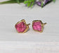 Dainty raw pink Spinel stud earrings with 14k gold filled posts, perfect for bridal or everyday elegance.