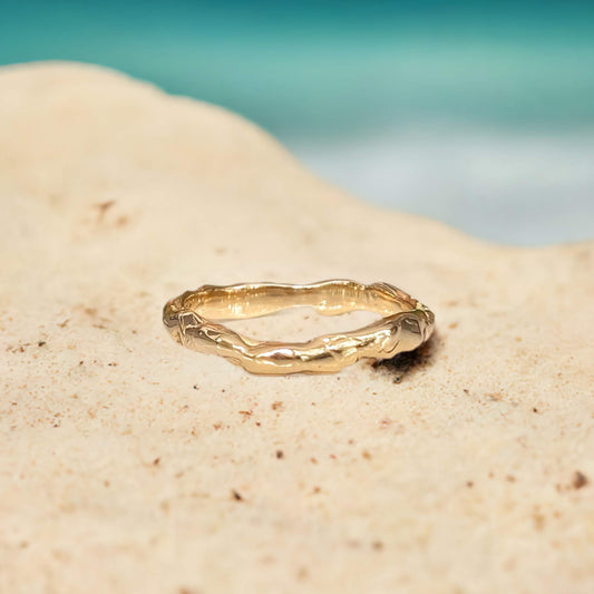 Simple Molten wedding band textured Gold