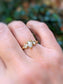 Rustic engagement ring with Salt & Pepper diamonds on gold band, worn on hand.