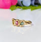 Solid gold multi Tourmaline ring featuring three colorful gemstones set in organic design, ideal for unique promise or engagement ring.