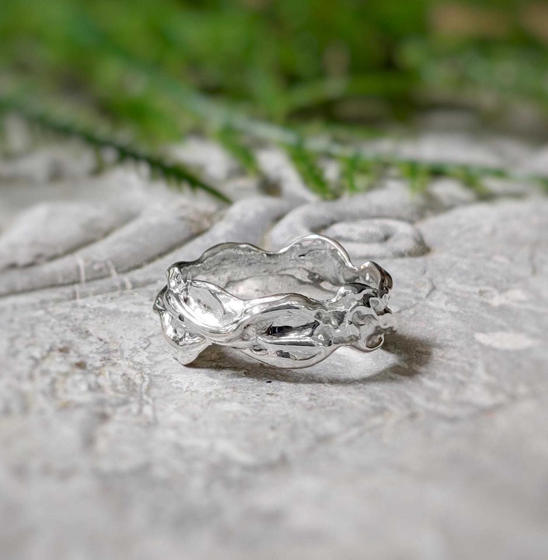 Sterling Silver Molten Textured Ring, handcrafted with an abstract design for a unique wedding band.