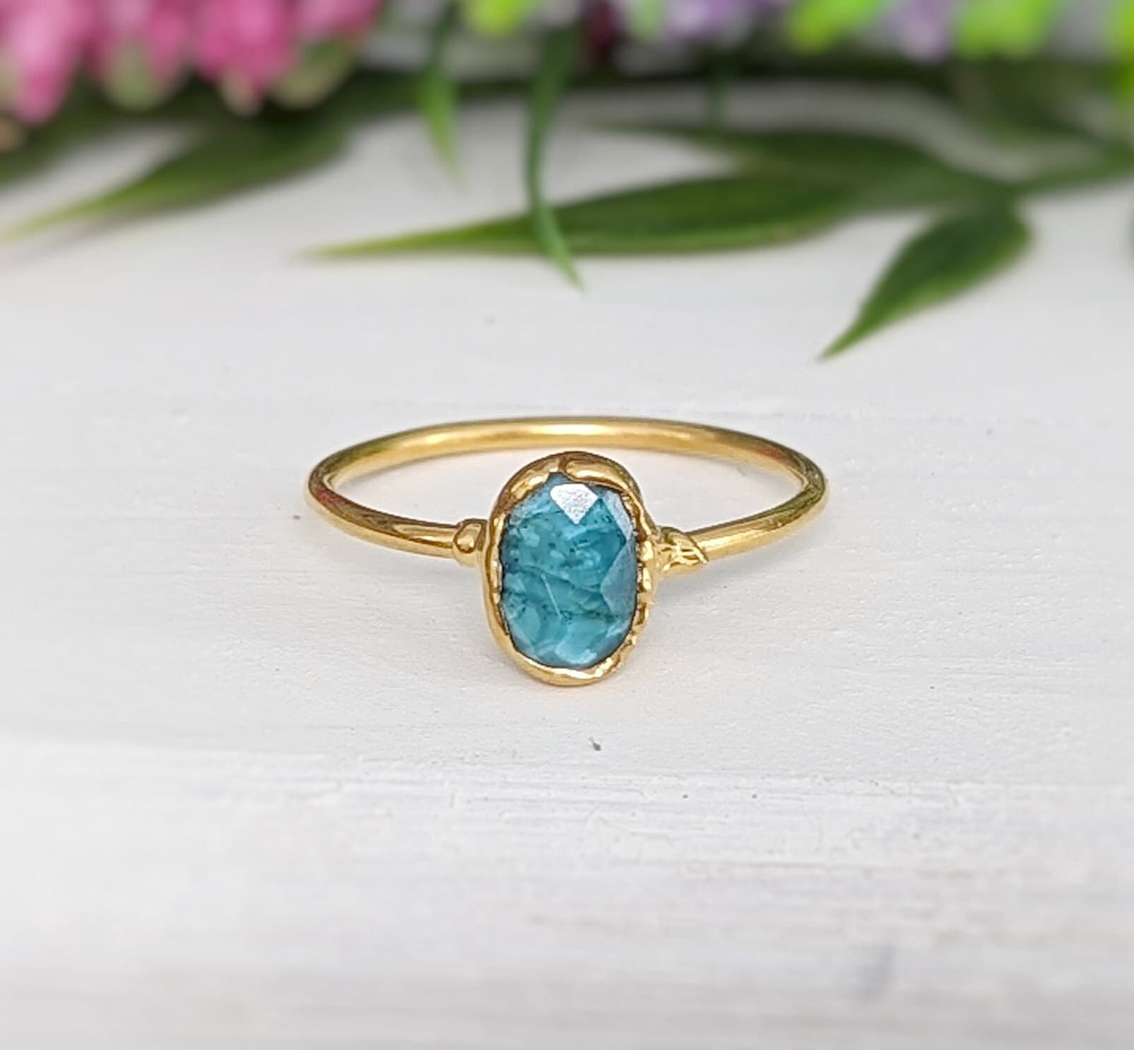Handcrafted blue Tourmaline ring on 14k Gold filled band, perfect as a unique gift for special occasions.