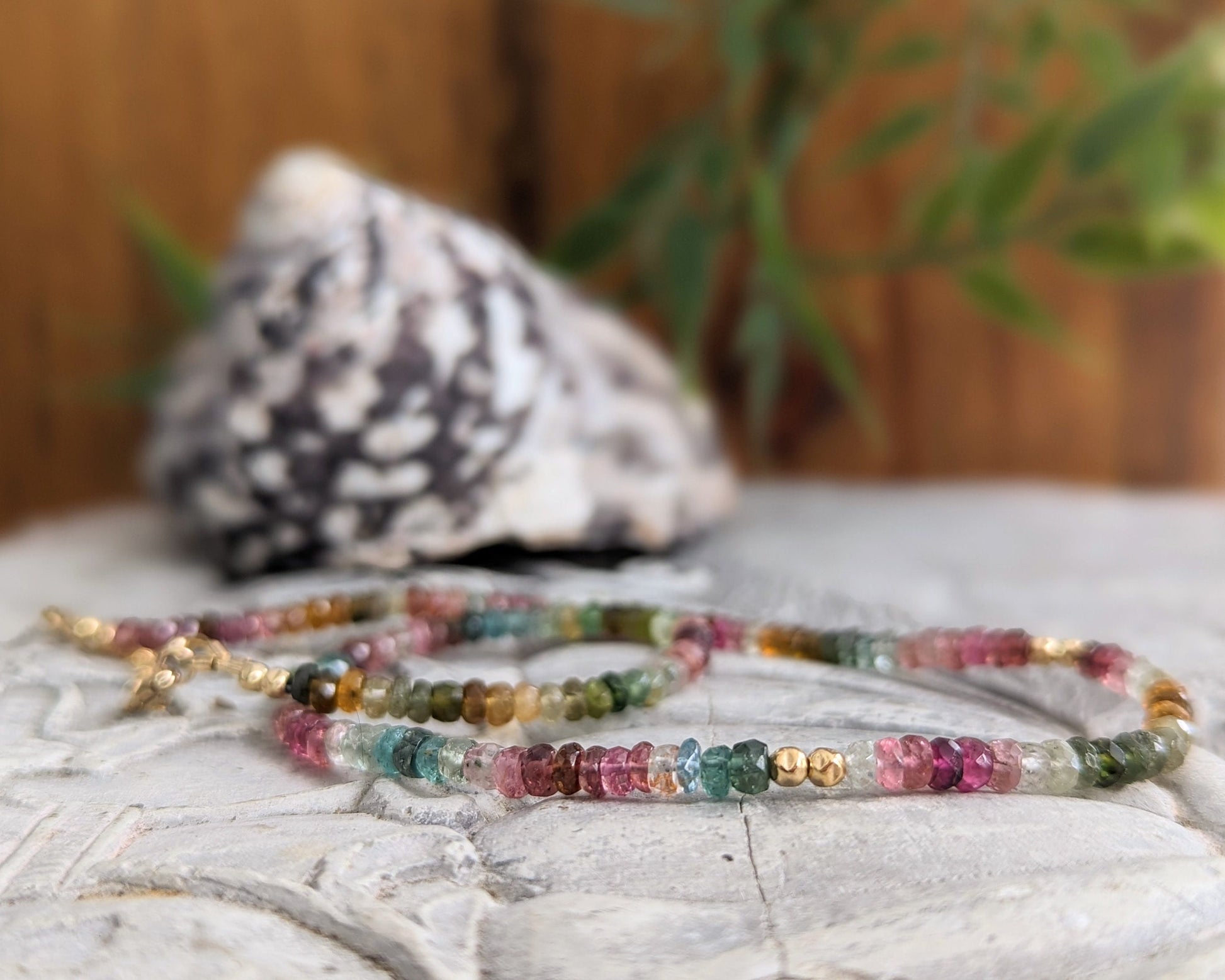 Multi Tourmaline bead necklace showcasing vibrant colors, handcrafted with AAA beads, perfect for unique jewelry lovers.