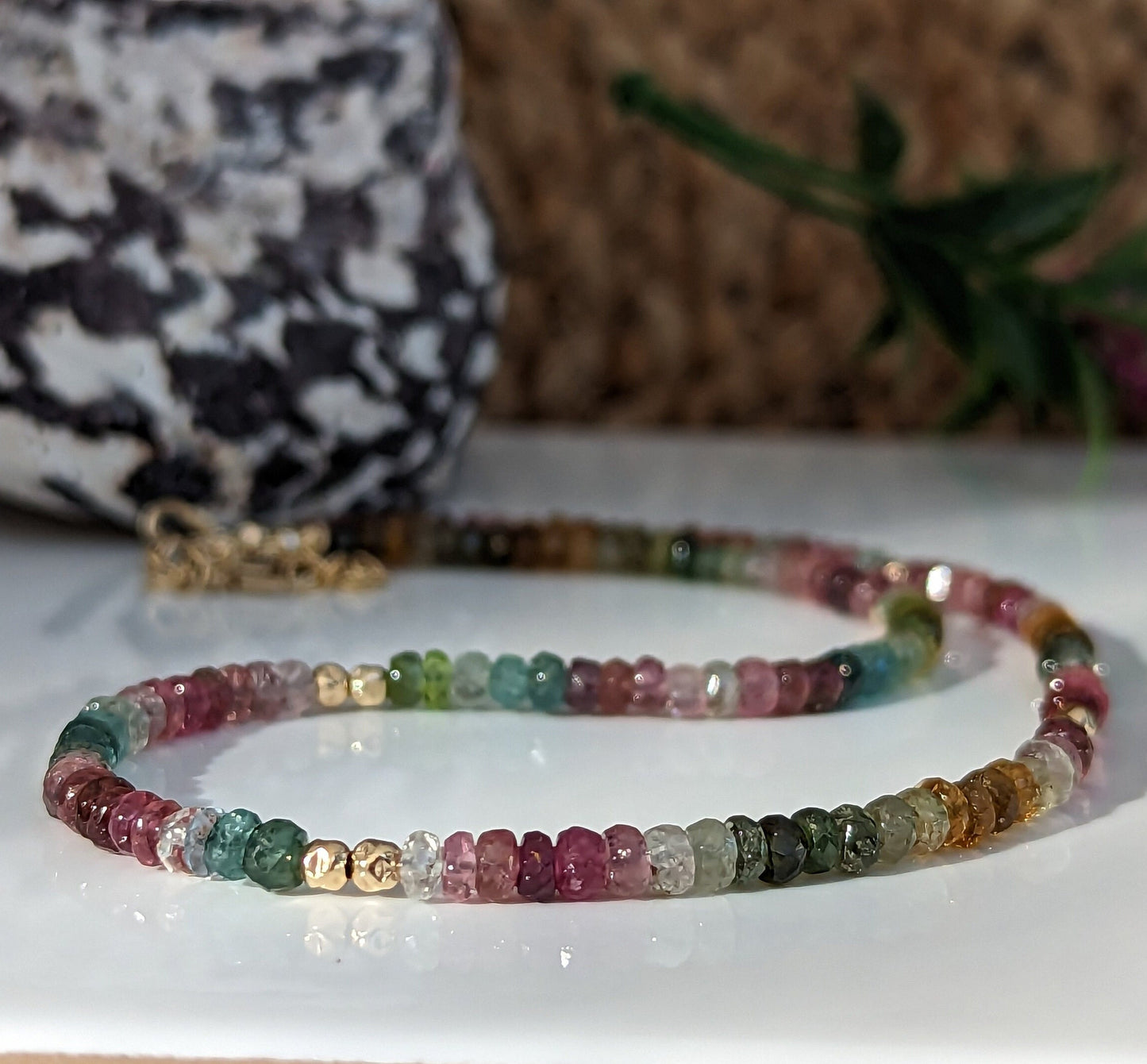 Handcrafted Multi Tourmaline bead necklace featuring vibrant colors and unique hues, perfect for Mother's Day gifts.