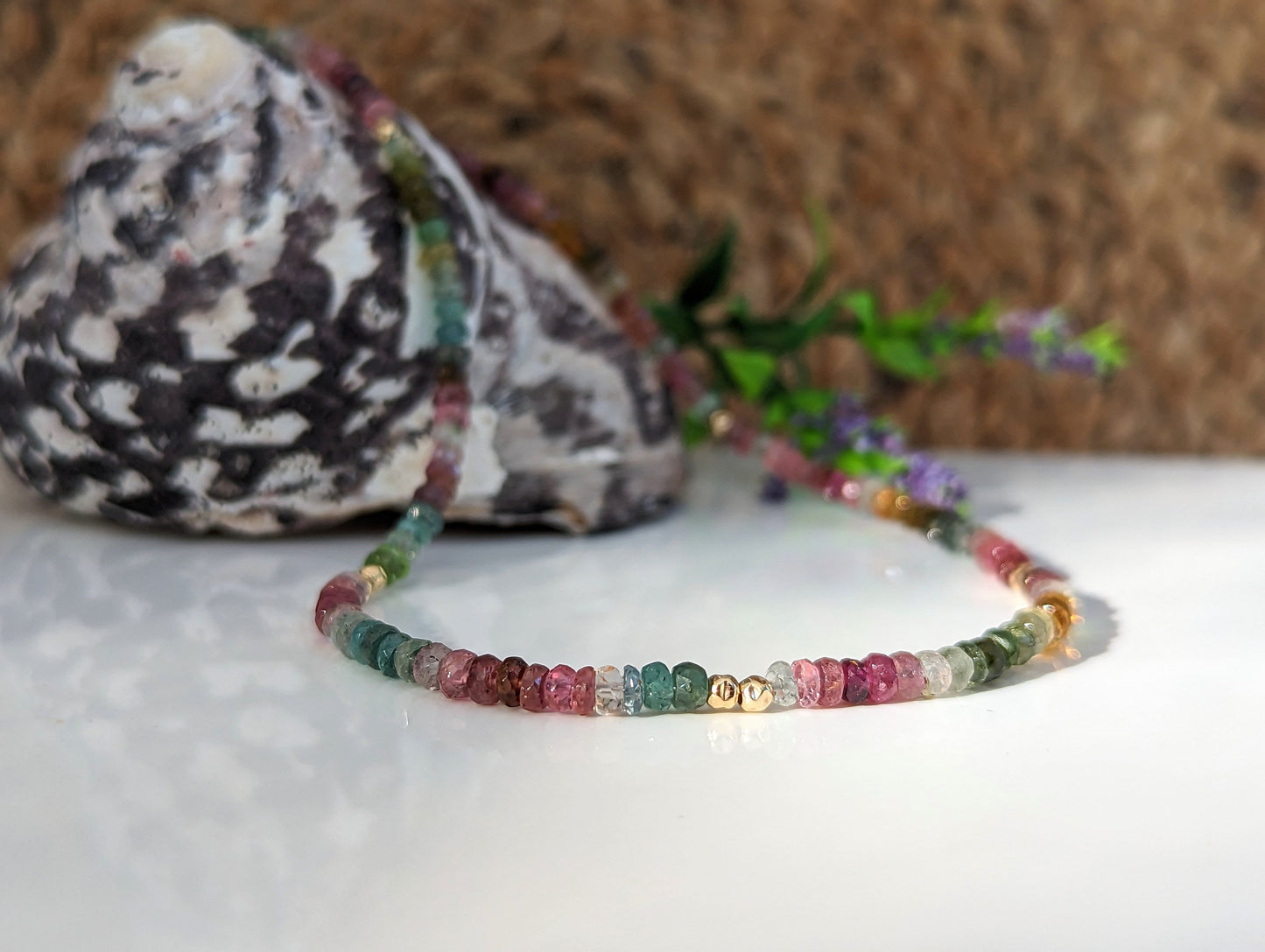 Handcrafted Multi Tourmaline bead necklace showcasing vibrant colors, perfect for Mother's Day or as a unique birthstone gift.