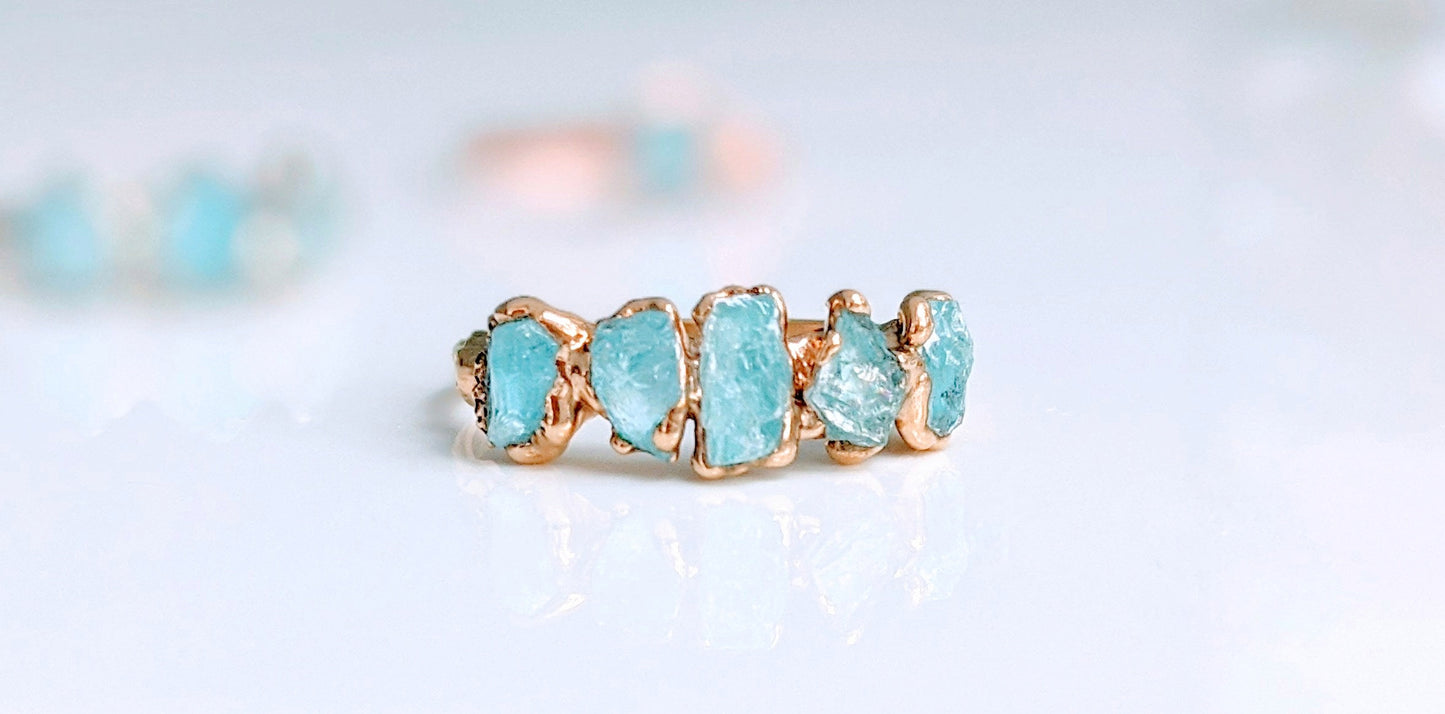 Raw Aquamarine ring with 14k Gold filled band, featuring natural raw Aquamarine in a rustic design.