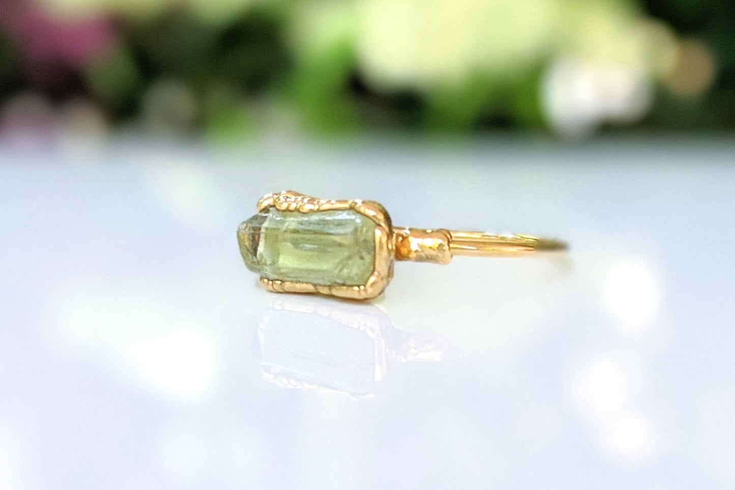 Raw yellow Apatite ring with 14k gold filled band, featuring an 8-12mm natural stone.