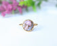 Handcrafted pink opal copper ring on a 14k gold filled band with unique gemstone setting.