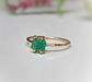 Raw emerald solitaire ring in solid 14k gold, handcrafted, elegant, unique engagement ring for Valentine's Day.