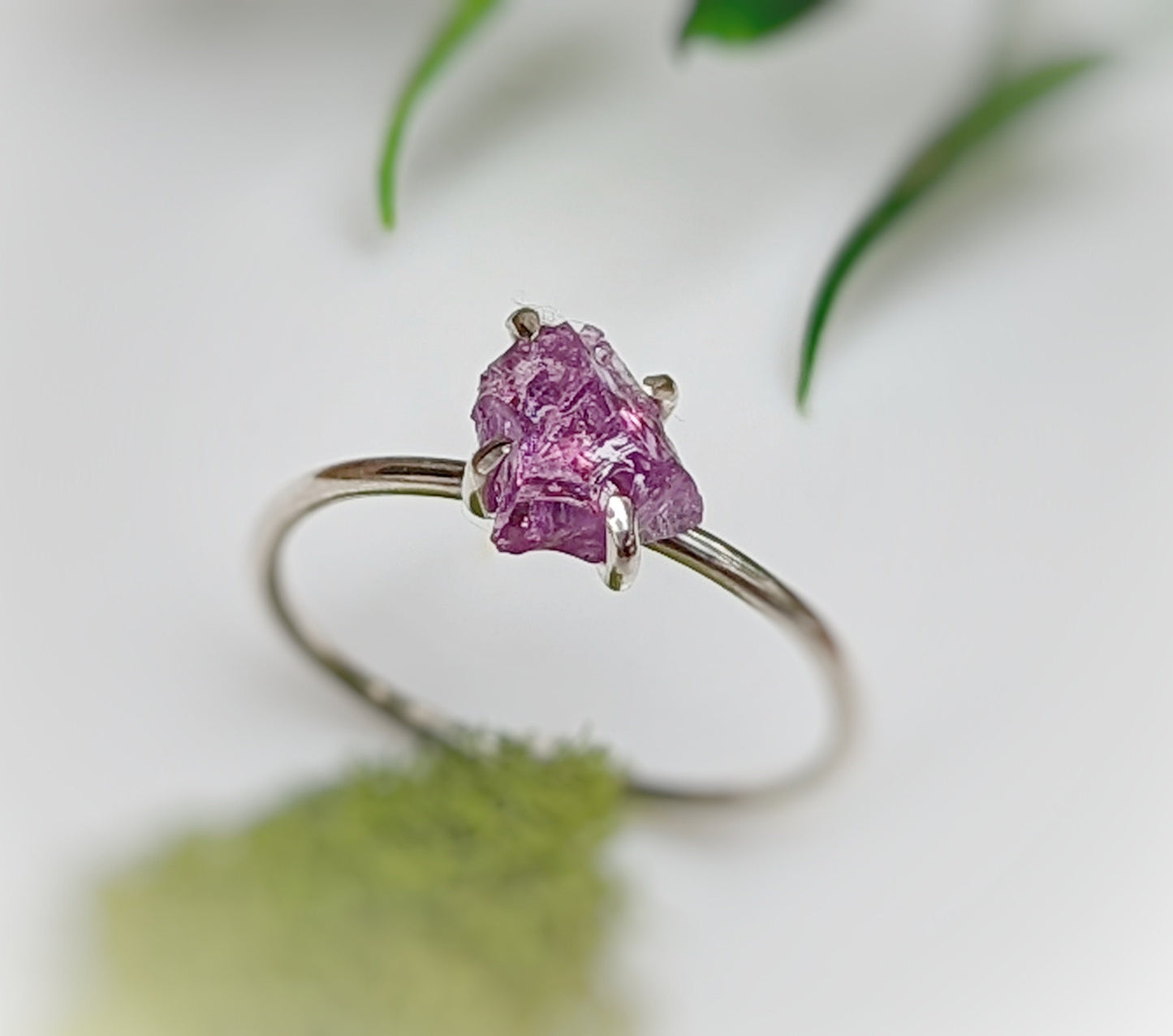 Handcrafted raw Alexandrite ring in sterling silver, featuring a unique, sparkling June birthstone.