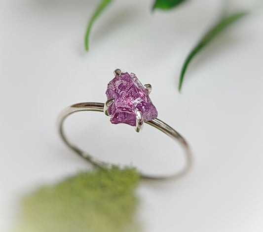 Handcrafted raw Alexandrite ring in sterling silver, featuring a unique, sparkling June birthstone.