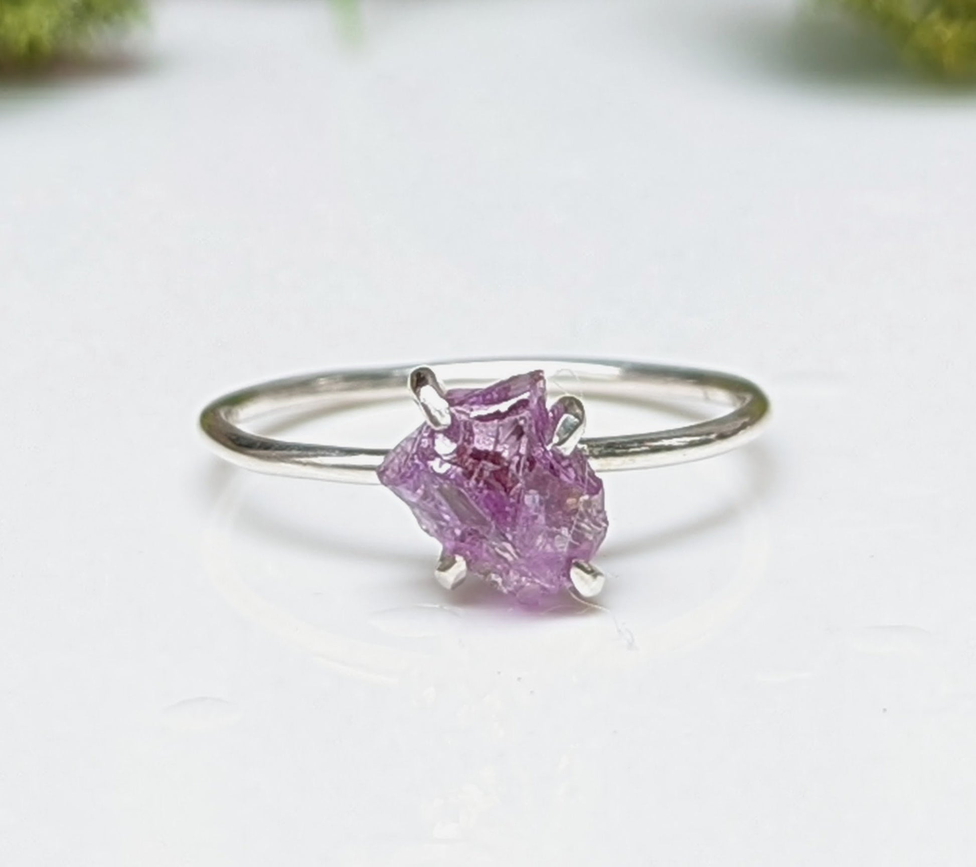 Raw Alexandrite ring in sterling silver, handcrafted June birthstone engagement ring, unique and sparkly design.