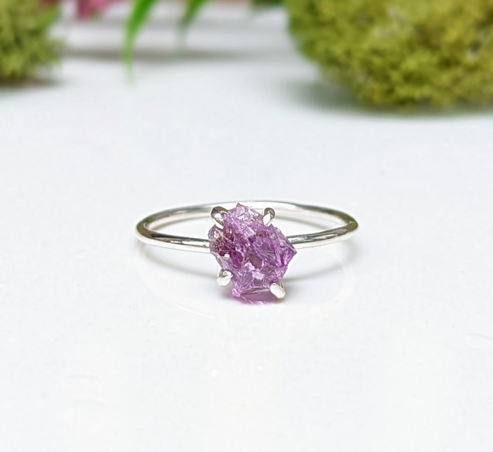 Raw Alexandrite ring in sterling silver, handcrafted June birthstone, perfect for engagement or Valentine's Day gift.
