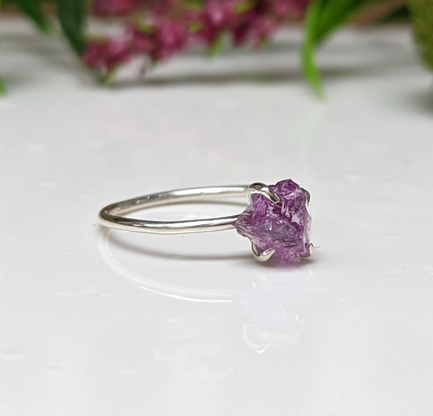 Raw Alexandrite ring in sterling silver, unique handcrafted June birthstone for engagement or special gifts.