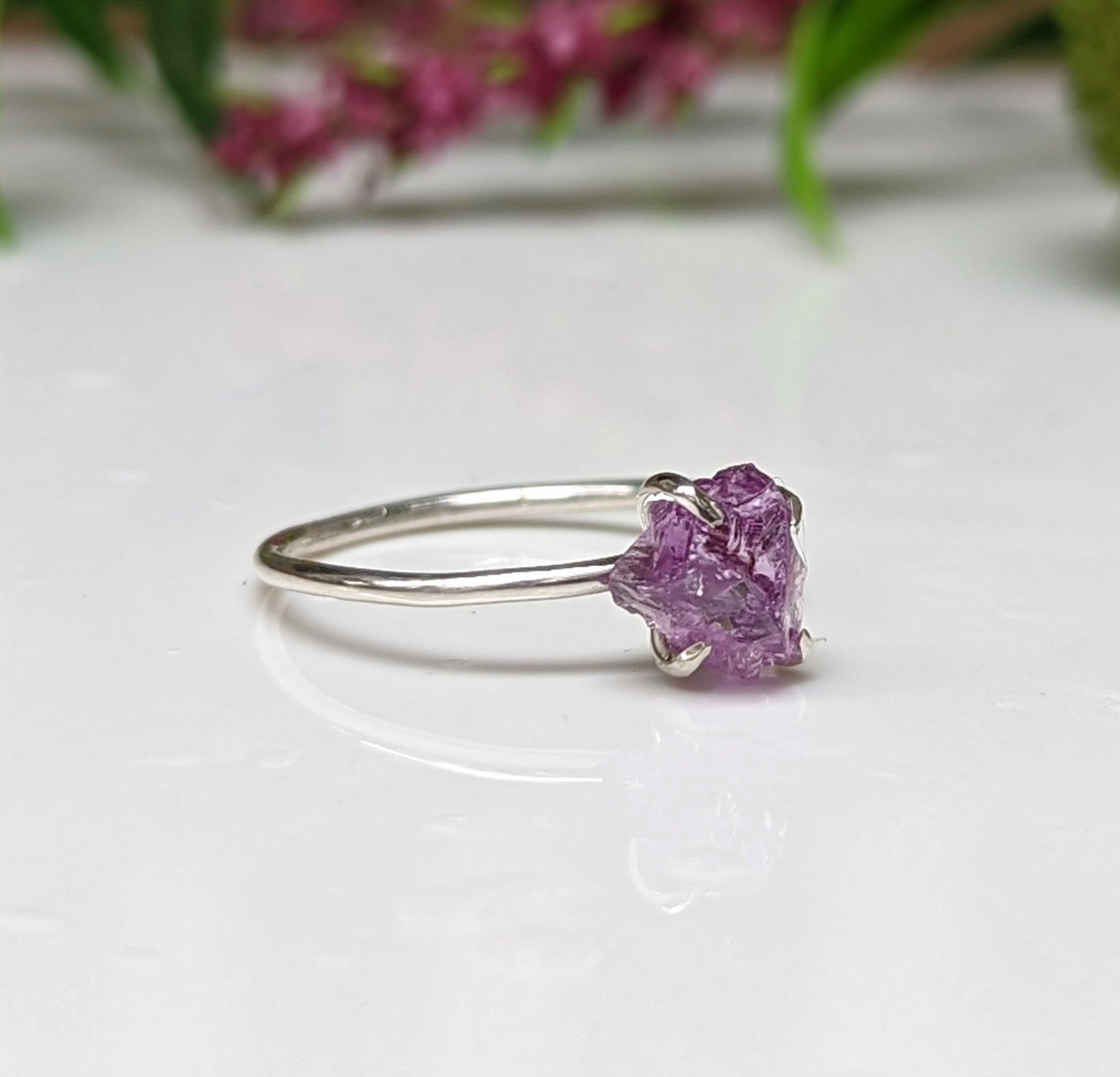 Raw Alexandrite ring in sterling silver, unique handcrafted June birthstone for engagement or special gifts.