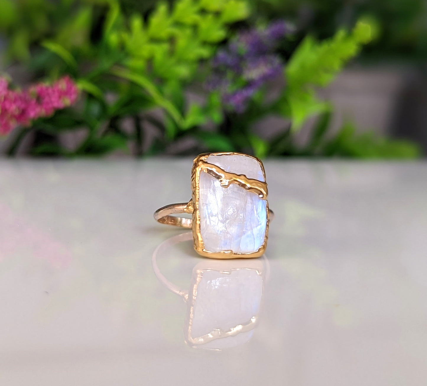 Handcrafted Moonstone Kintsugi ring with 14k Gold filled band, unique jewelry gift for special occasions.