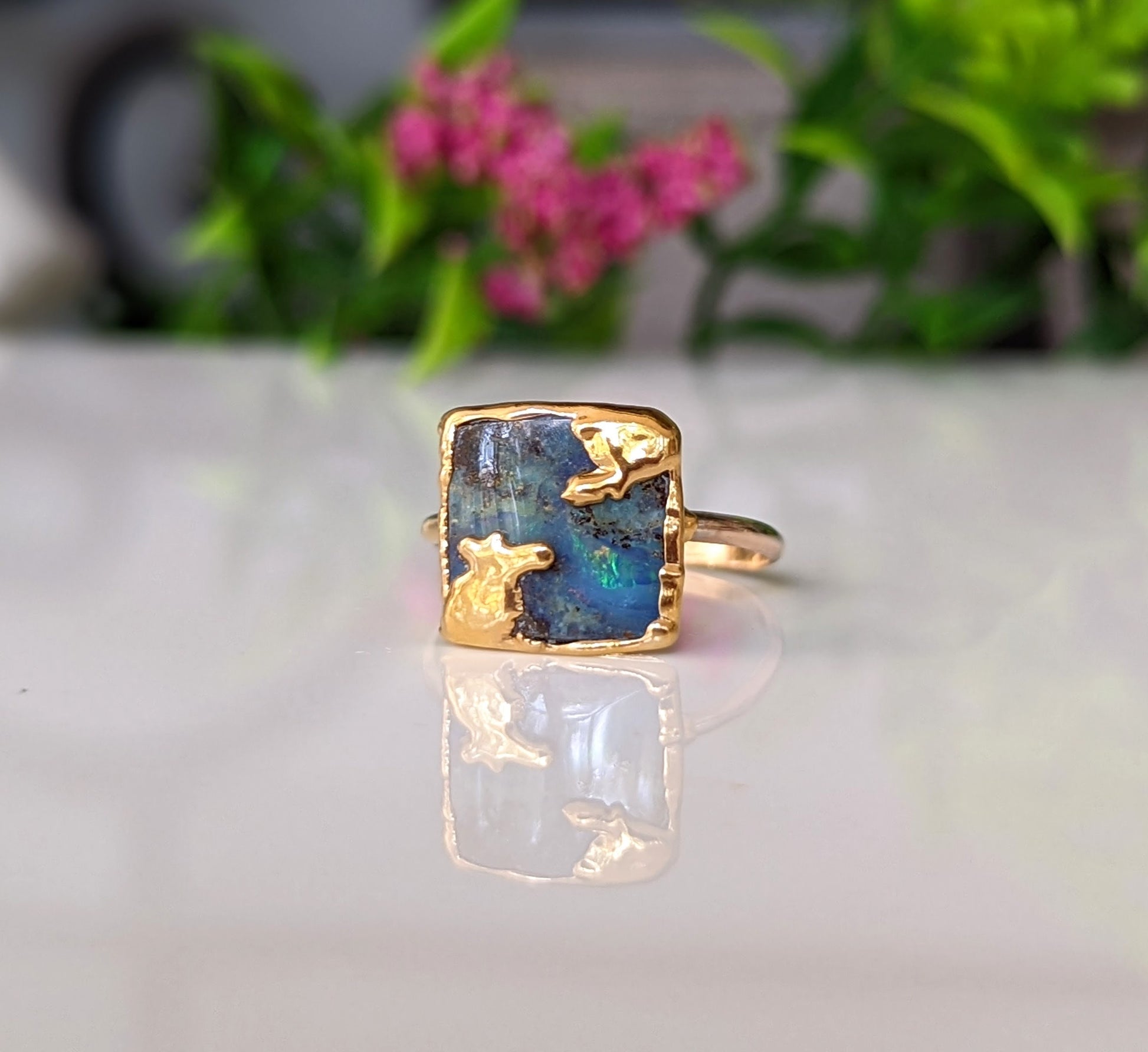Australian Opal Kintsugi ring on a 14k gold filled band, showcasing the beauty of imperfection with gold accents.