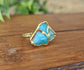 Handcrafted raw Peruvian Opal Kintsugi ring with aqua blue stone on 14k Gold filled band, unique statement piece.