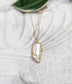 Oblong Keshi Pearl Kintsugi necklace in 18k gold plating on a 14k gold filled chain, perfect gift for special occasions.