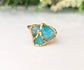Raw Peruvian Opal Kintsugi ring featuring aqua blue opal with gold electroforming on 14k band, ideal for special gifts.