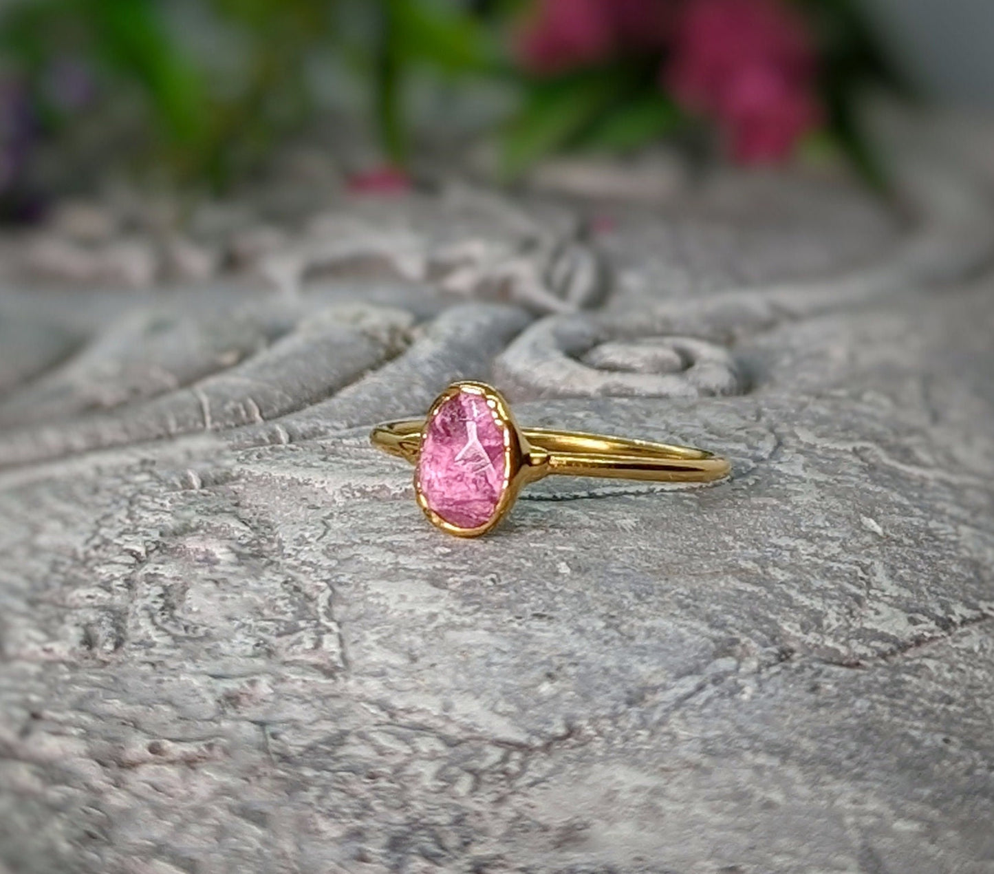 Handcrafted pink Tourmaline ring on a 14k gold filled band, perfect for gifts or special occasions.