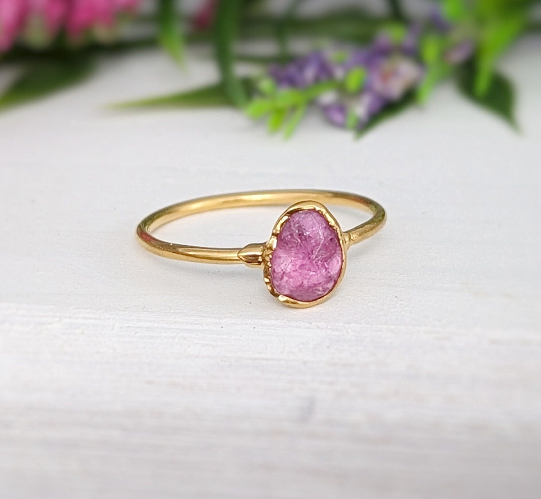 Handcrafted pink Tourmaline ring on a 14k gold filled band, perfect as a unique gift for special occasions.