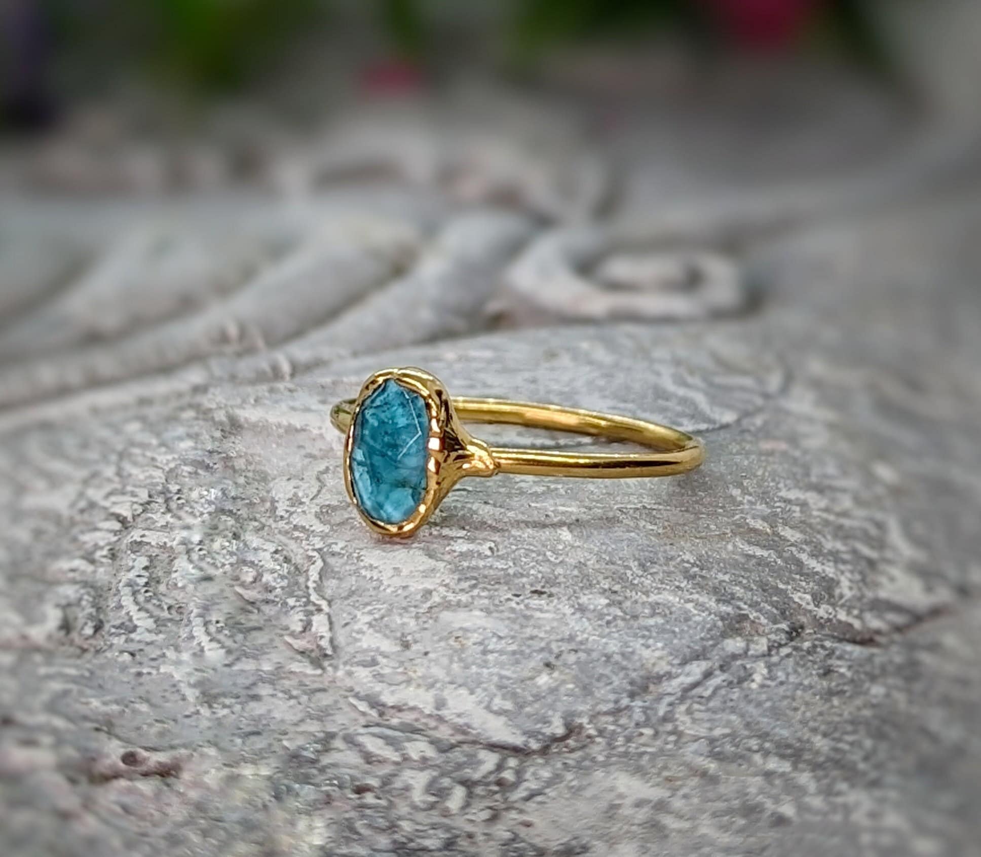Handcrafted blue Tourmaline ring on 14k Gold filled band, ideal for special occasions like birthdays or anniversaries.